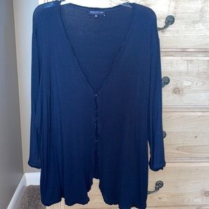 Jones New York Signature Woman Navy Blue Lightweight V-neck Sweater Size 3X
